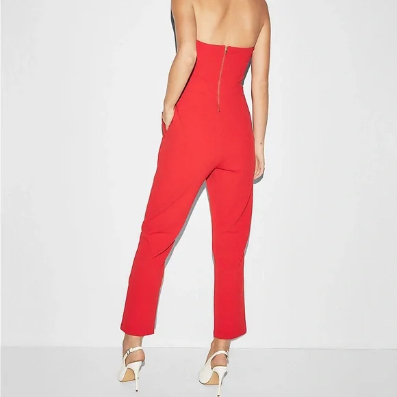 Red Strapless Jumpsuit Express Size 2 - Picture 2 of 7
